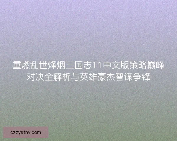 重燃乱世烽烟三国志11中文版策略巅峰对决全解析与英雄豪杰智谋争锋